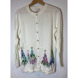 NWT Quacker Factory Cardigan Sweater Holiday Christmas Tree Sequin XS New